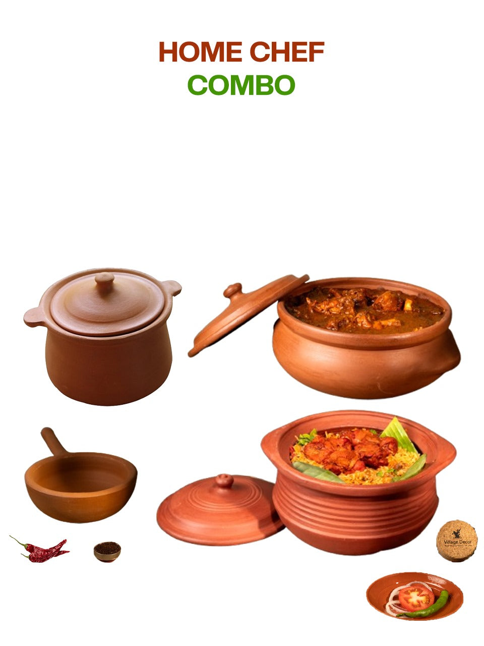 Clay cookware combo with mitti ke bartan and pan, ideal for traditional cooking.