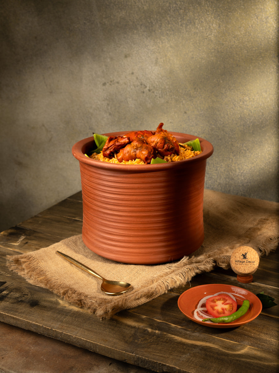Earthen Clay Biryani Pot – 5.28 Qt | Mitti Ke Bartan, Traditional Cooking, Handmade, 100% Toxin Free