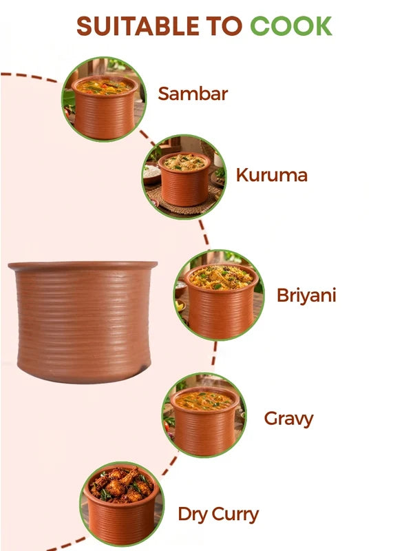 Earthen Clay Biryani Pot – 5.28 Qt | Mitti Ke Bartan, Traditional Cooking, Handmade, 100% Toxin Free
