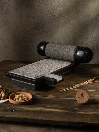 Black Stone Ammikallu/Mortar and Pestle (B*L - 7 * 13 inch)