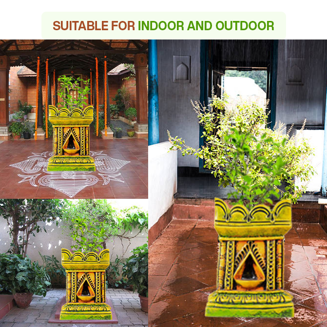 Terracotta  Brindavan Tulsi Pot Multi Color (B * H - 8 * 11.5 inch)